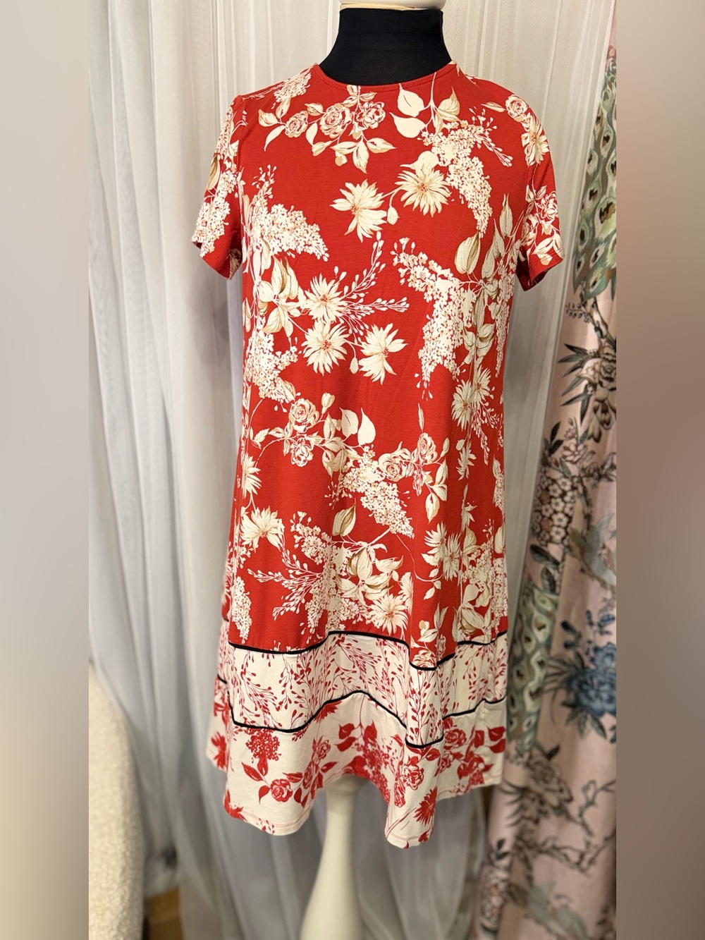 J.Jill Wearever Collection XS Petite Red Floral Tiered Swing Dress